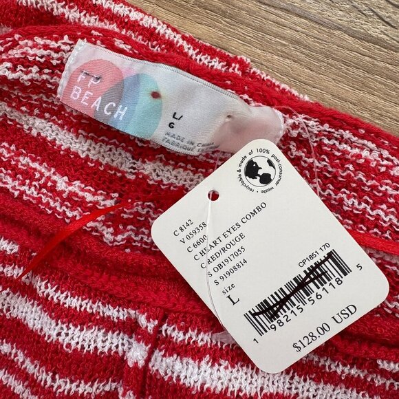 NWT Free People Bailey 3 Piece Sweater Set Skirt Top Terry Red White Stripe - Picture 4 of 14